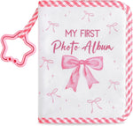 ZOIIWA baby first family album soft photo cloth book pink bow front view featuring coquette theme cover