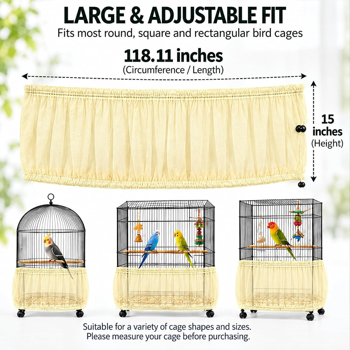 Shappy Bird Cage Net Cover Seed Catcher, 118 x 15 Inch/ 300 x 37 cm, Yellow - Image 2