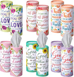 Outus Christian Car Tissue Cylinder Holder 12 pack front view with floral designs.