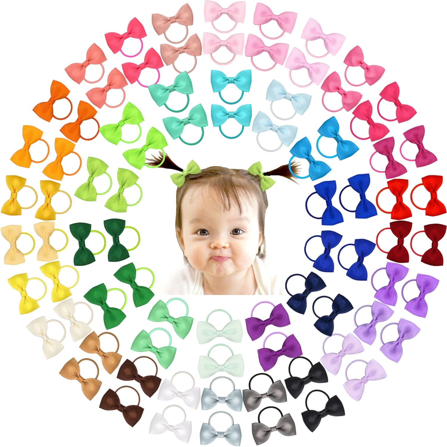 Cellot 80 pieces baby bows hair ties collection front view