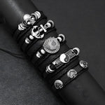 Dystud adjustable leather bracelet set showing metal charms and wooden beads