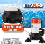 Seaflo 12V submersible pump showing corrosion-resistant housing