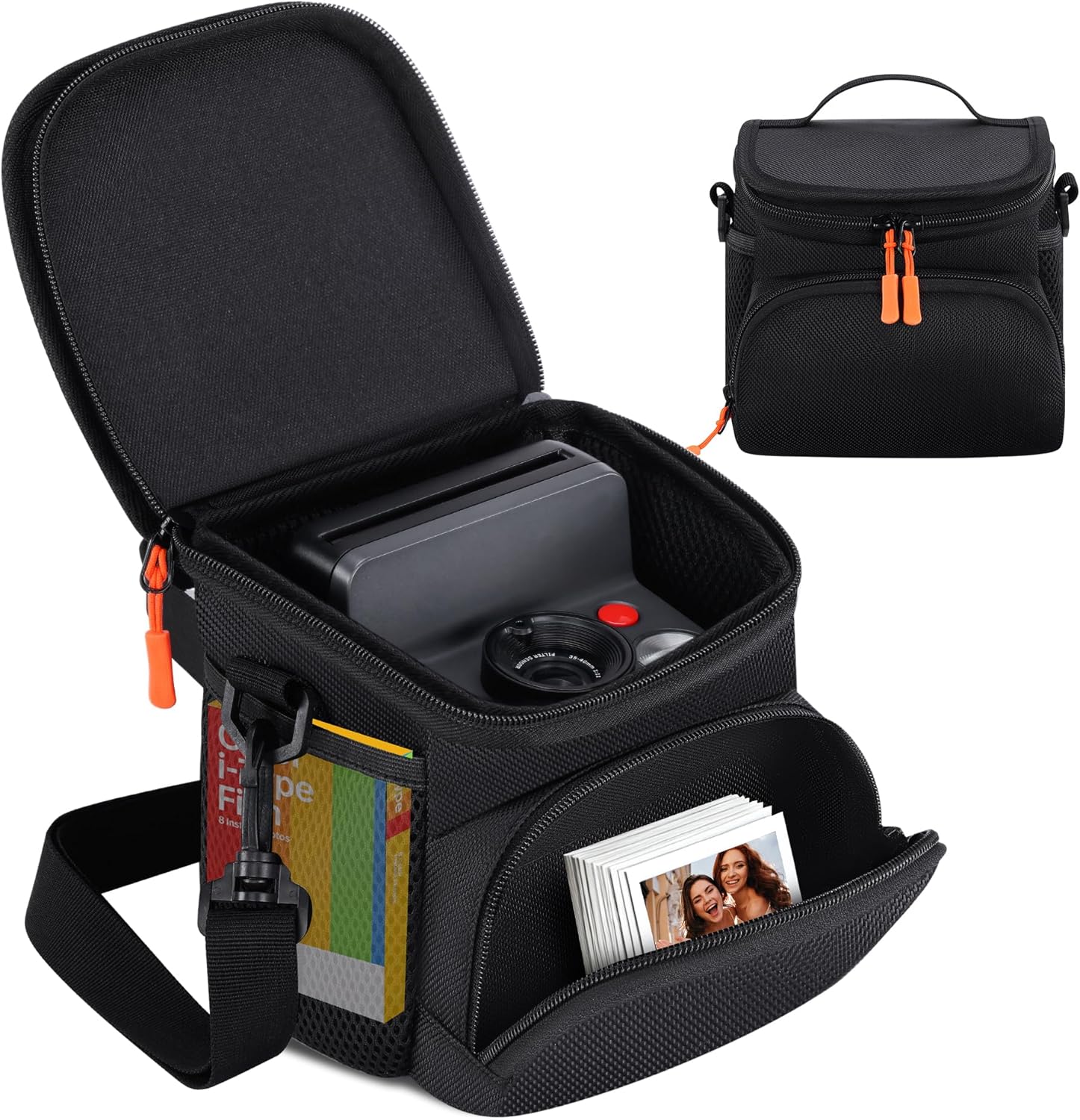 KANG YU camera sling bag front view showing black protective fabric and zipper closure.