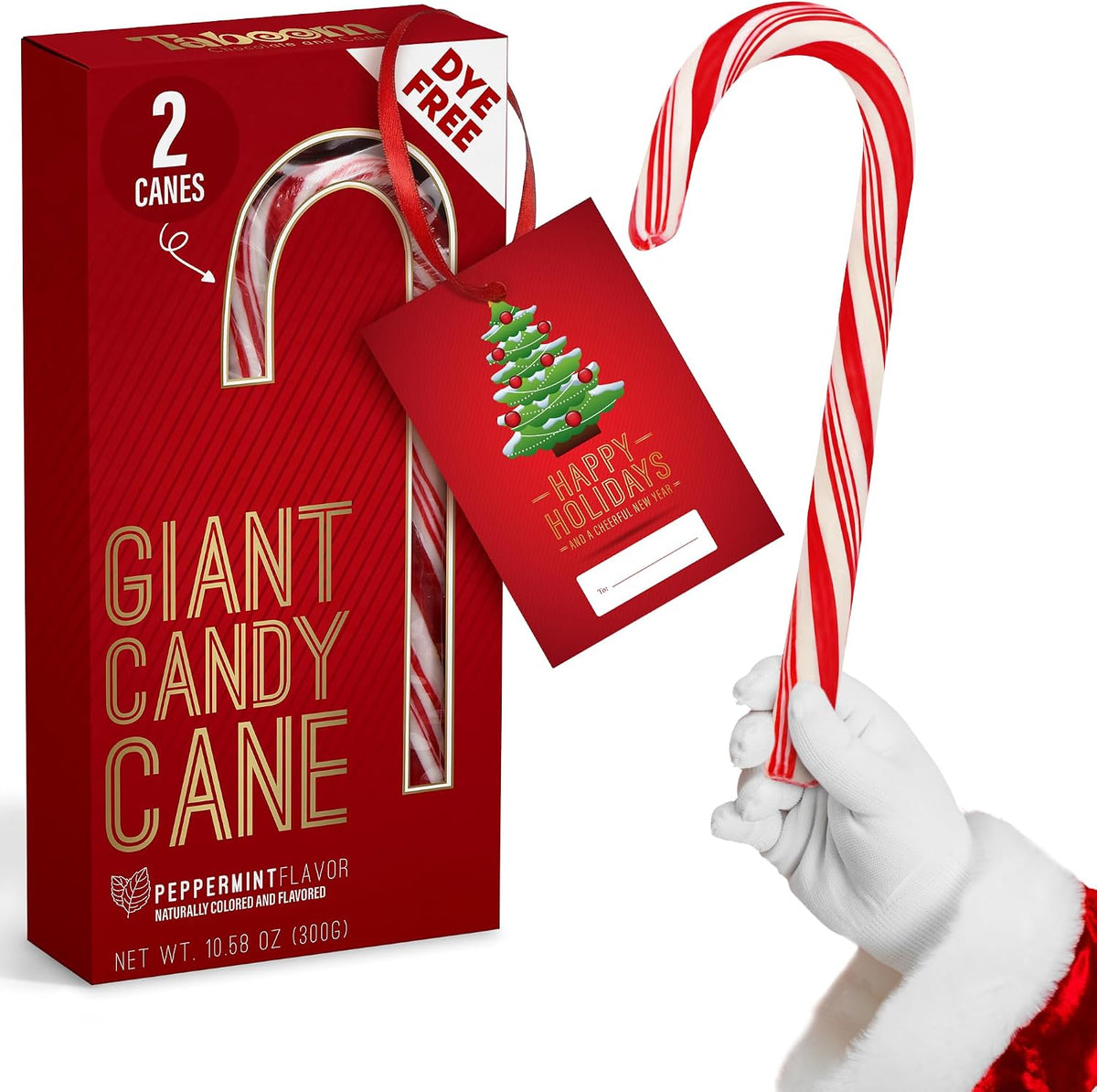 Taboom giant candy cane sticks two pack gift box front view featuring red holiday packaging