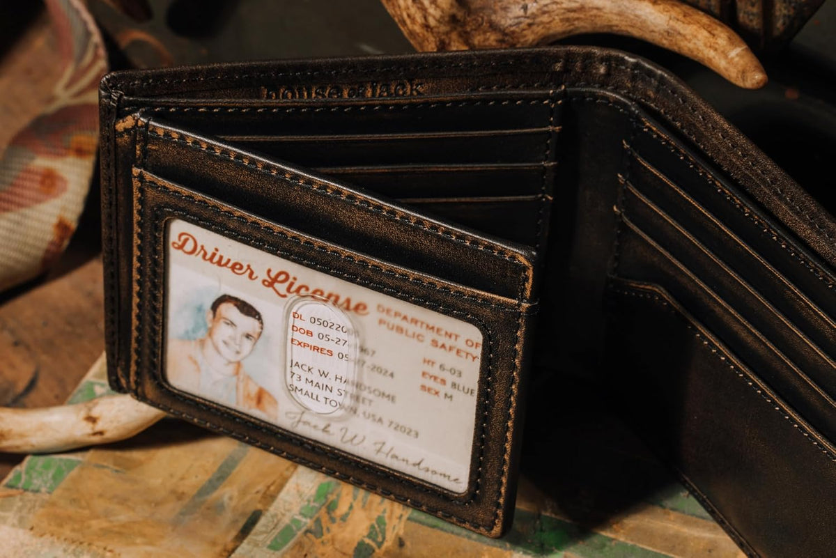 House of Jack Co. bifold wallet flip out ID window detail