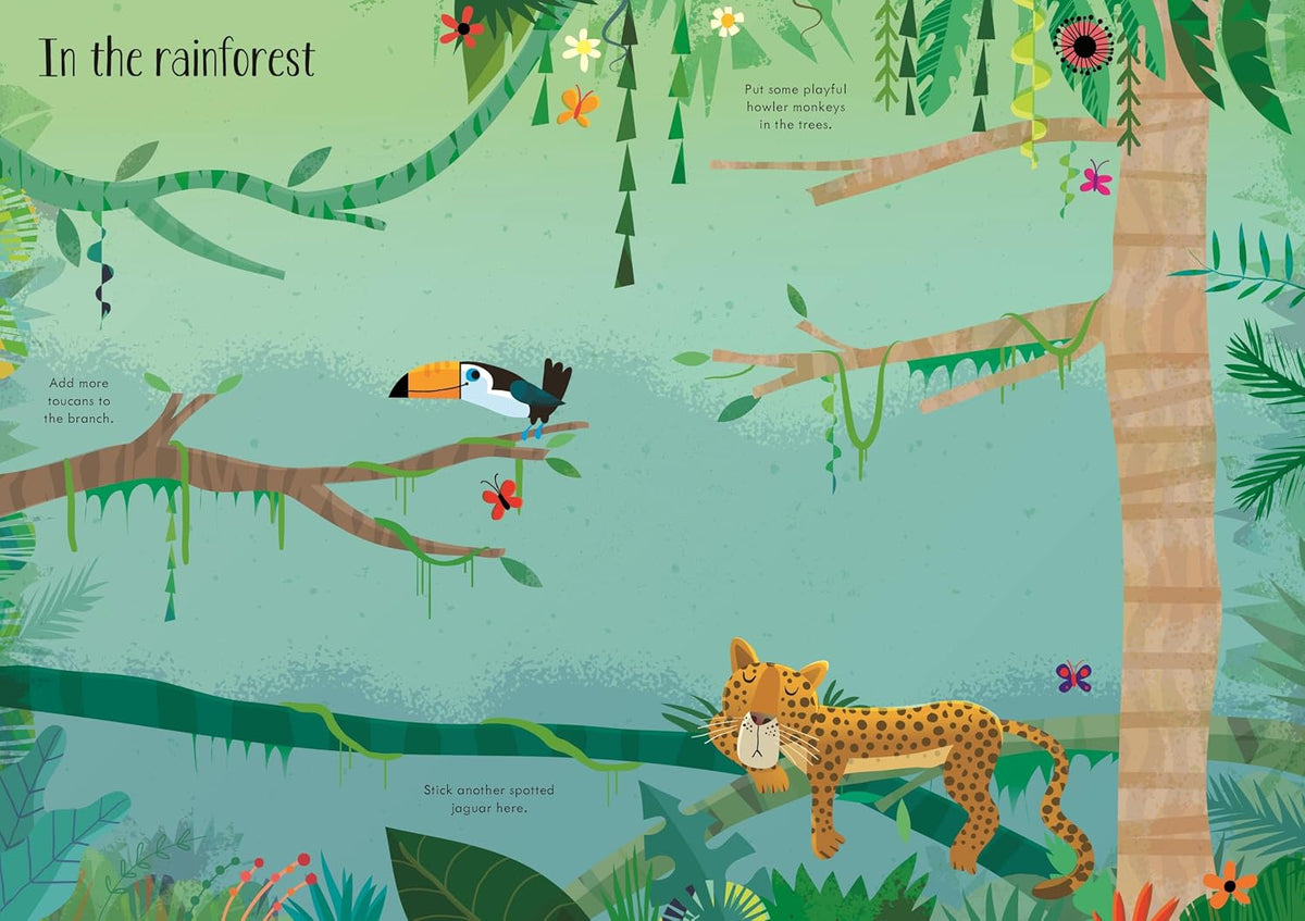 Children animal sticker book showing wildlife illustrations
