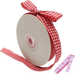 Dayedz red and white gingham ribbon roll 25 yards front view
