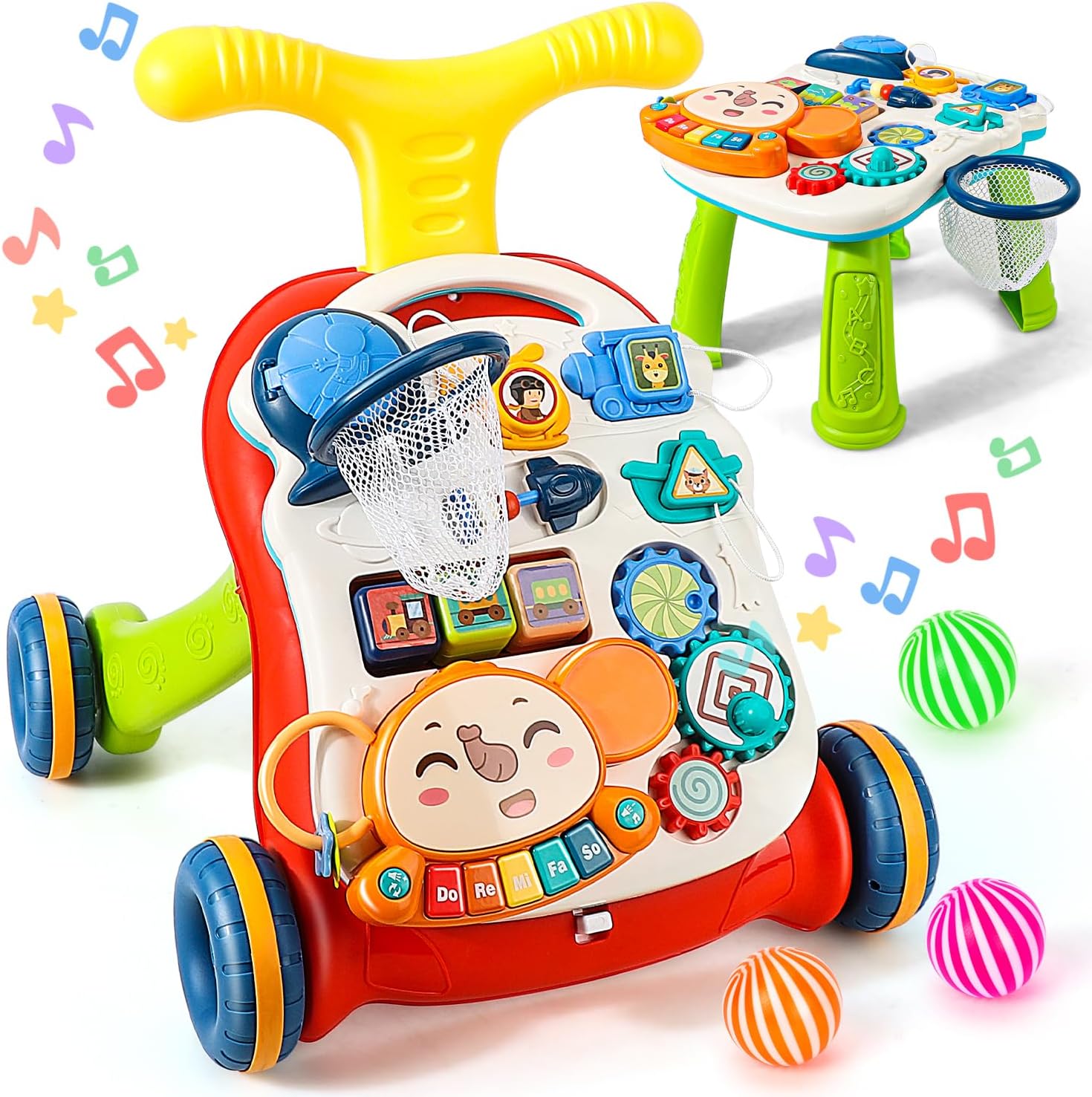 TOY Life 3 in 1 Baby Push Walker front view showing red frame and interactive music panel.