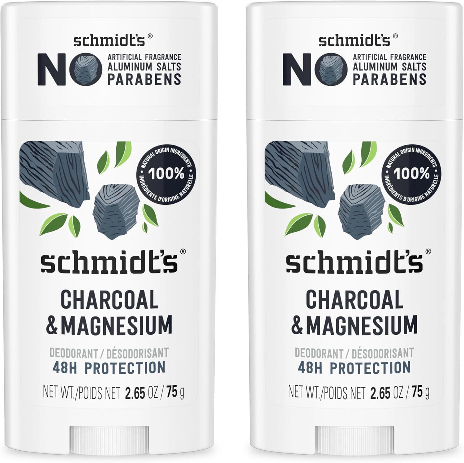 Schmidt's Aluminum-Free Vegan Deodorant Charcoal and Magnesium front pack view