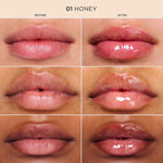 Clarins Lip Comfort Oil swatch showing high shine glossy finish
