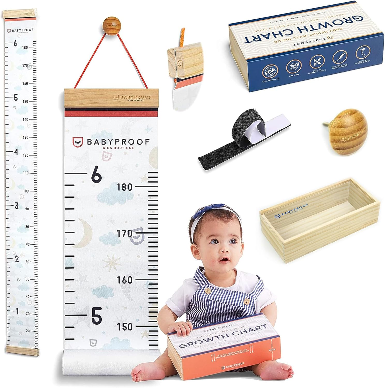 Baby Proof Night Sky growth chart for kids hanging on a wall