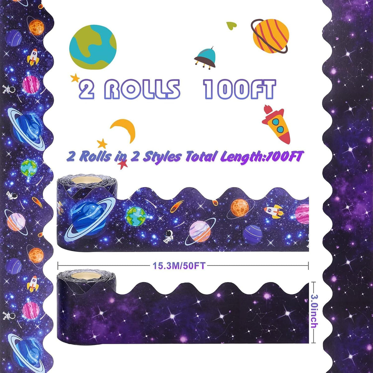 Wedtygh galaxy bulletin board border rolls close up