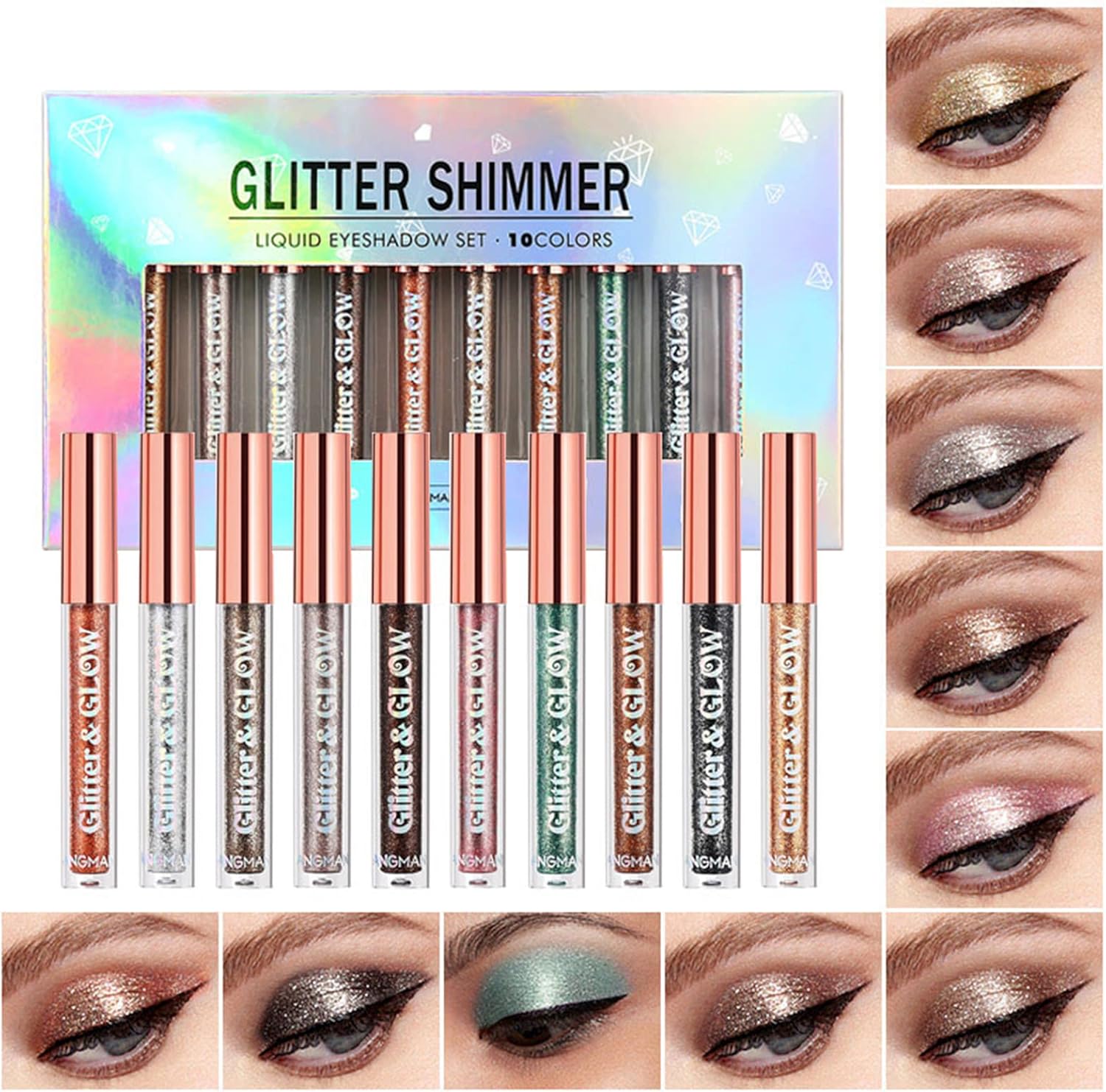 BestLand 10 Colors Liquid Glitter Eyeshadow Set front view showcasing the packaging.