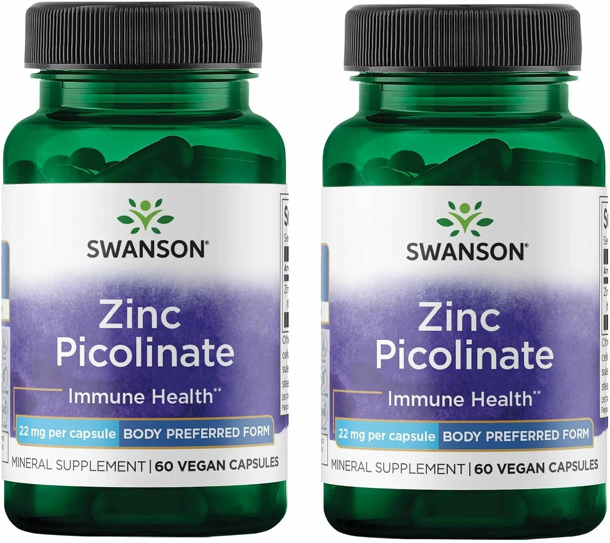 Swanson zinc picolinate 22mg 60 vegan capsules front view bottle