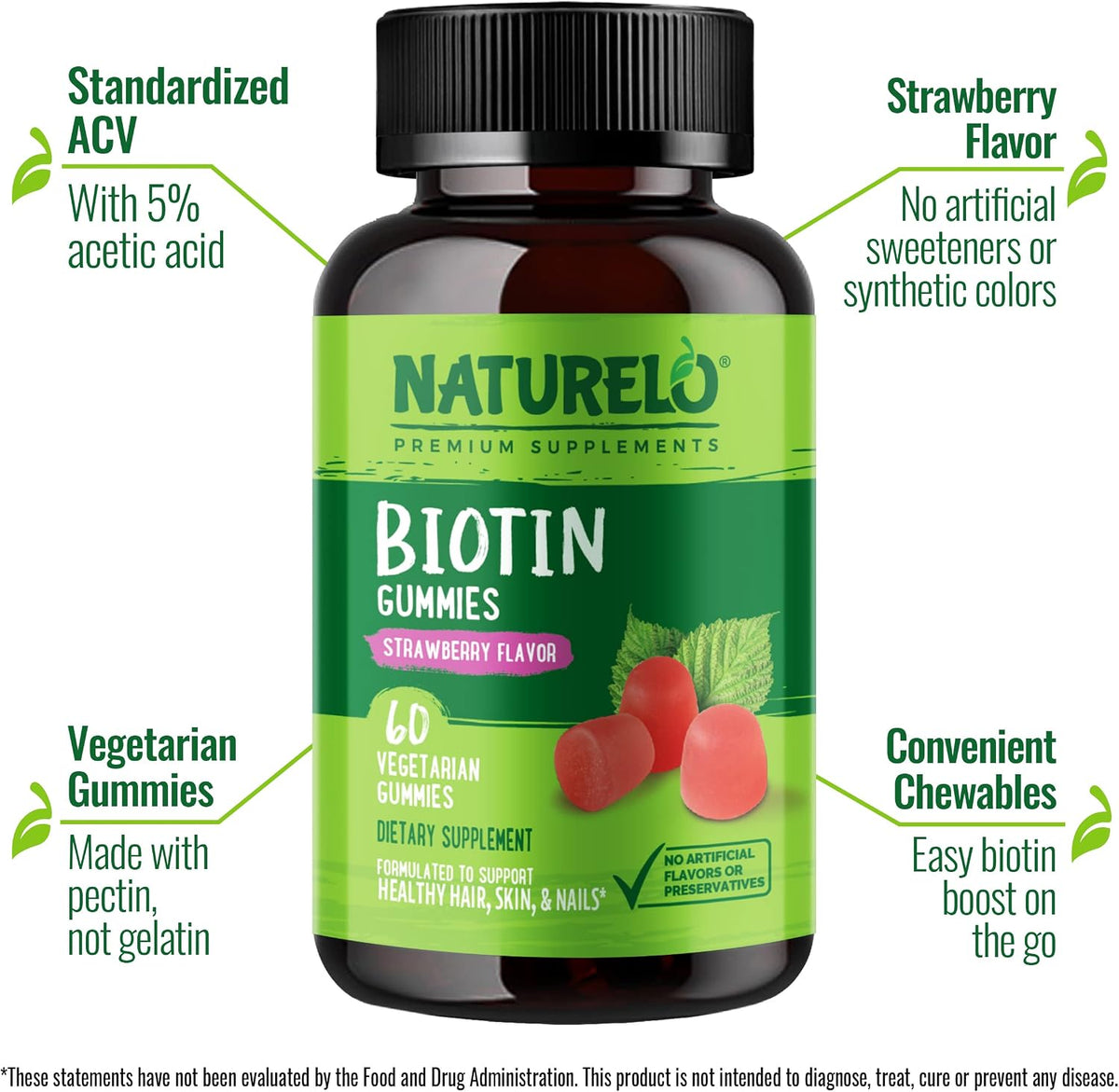 Naturelo Biotin Gummies supplement facts nutrition label