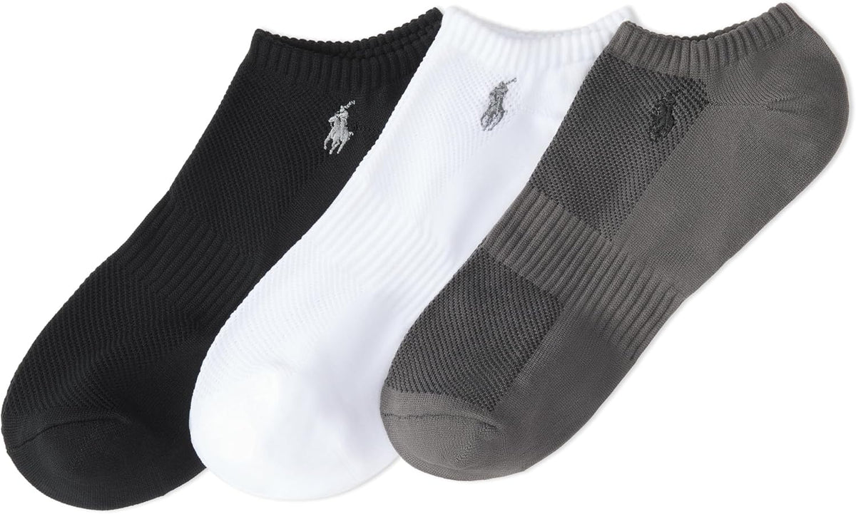 Close-up of signature embroidered polo pony logo on socks