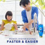 Dawn Gentle Clean liquid soap dissolving grease on cookware