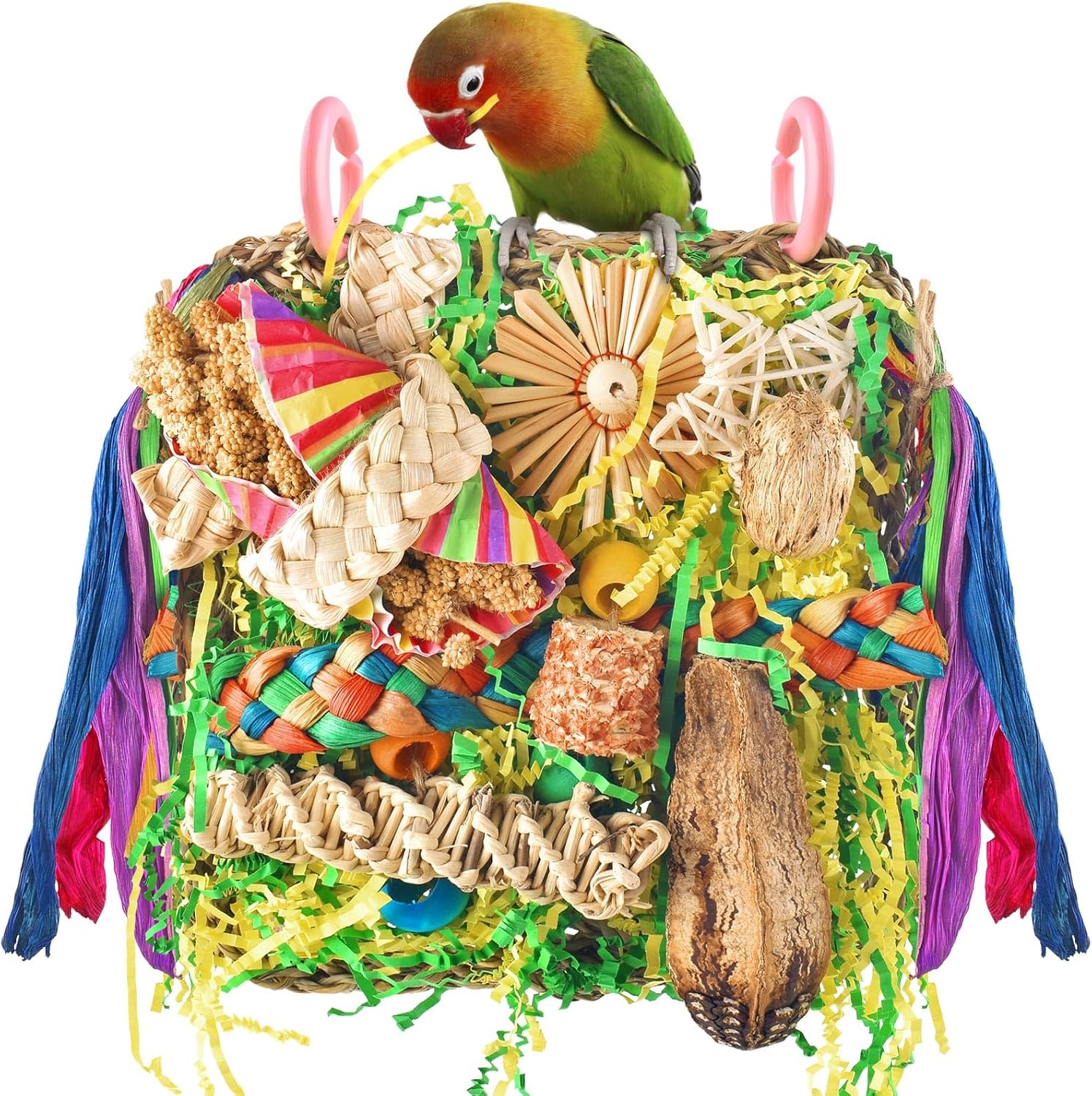 ERKOON bird foraging swing mat front view hanging inside a parrot cage.