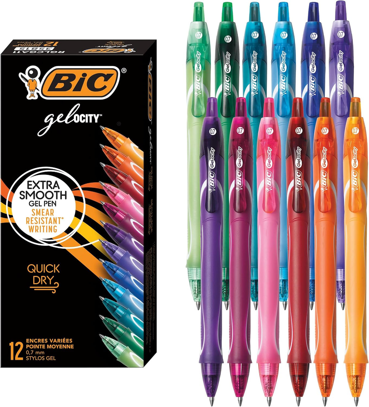BIC Gelocity Quick Dry Blue Gel Pens, Medium Point, 0.7 mm, 12-Count Pack | Full Grip Design, Smooth Writing Experience, Retractable Clip, Ideal for Students and Teachers, School Supplies - Image 13