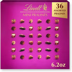 Lindt Mini Pralines Assorted Chocolate Candy Box front view showing premium packaging.