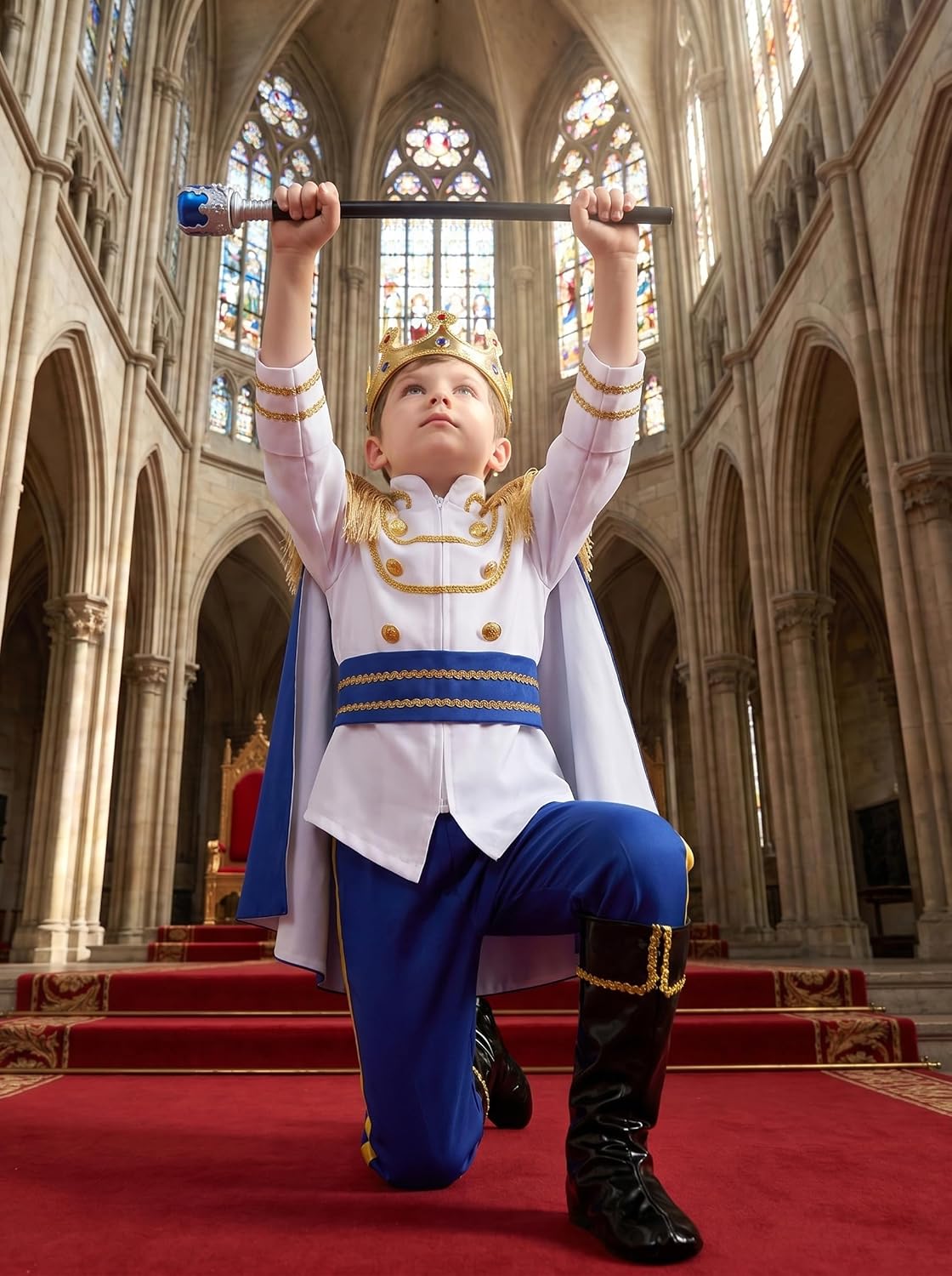 Nuehoryu kids prince costume flowing cape and back view