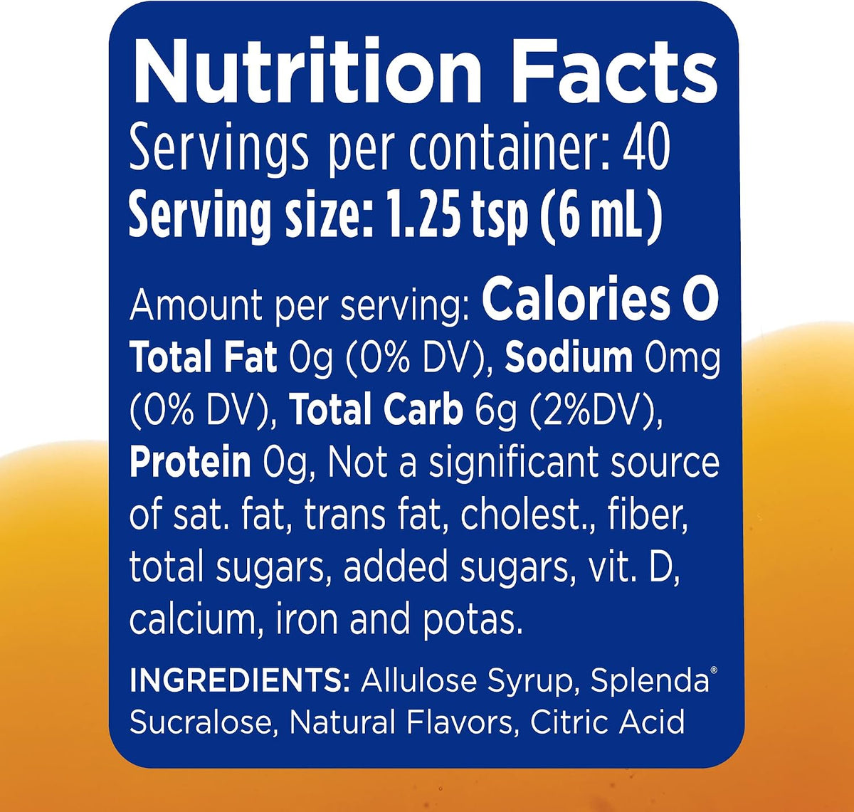 Splenda zero calorie syrup bottle back label details