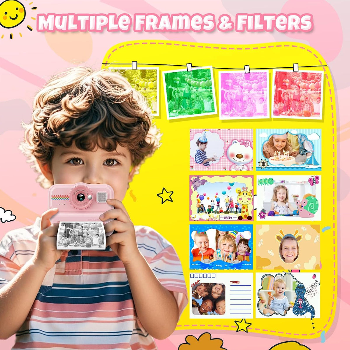 HiMont kids camera accessories including 32GB card and color pens