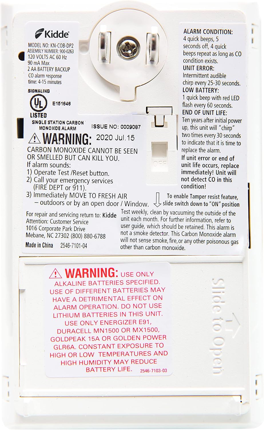 Kidde Carbon Monoxide Detector, Plug-in Wall with AA Battery Backup, Test-Hush Button - Image 12