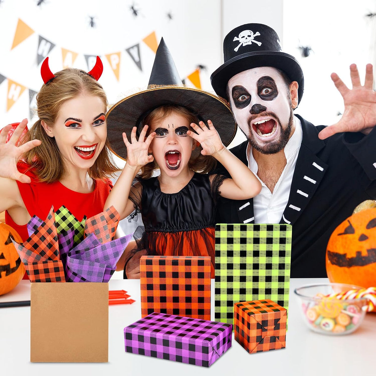 Halloween gift bag decorated with tissue paper