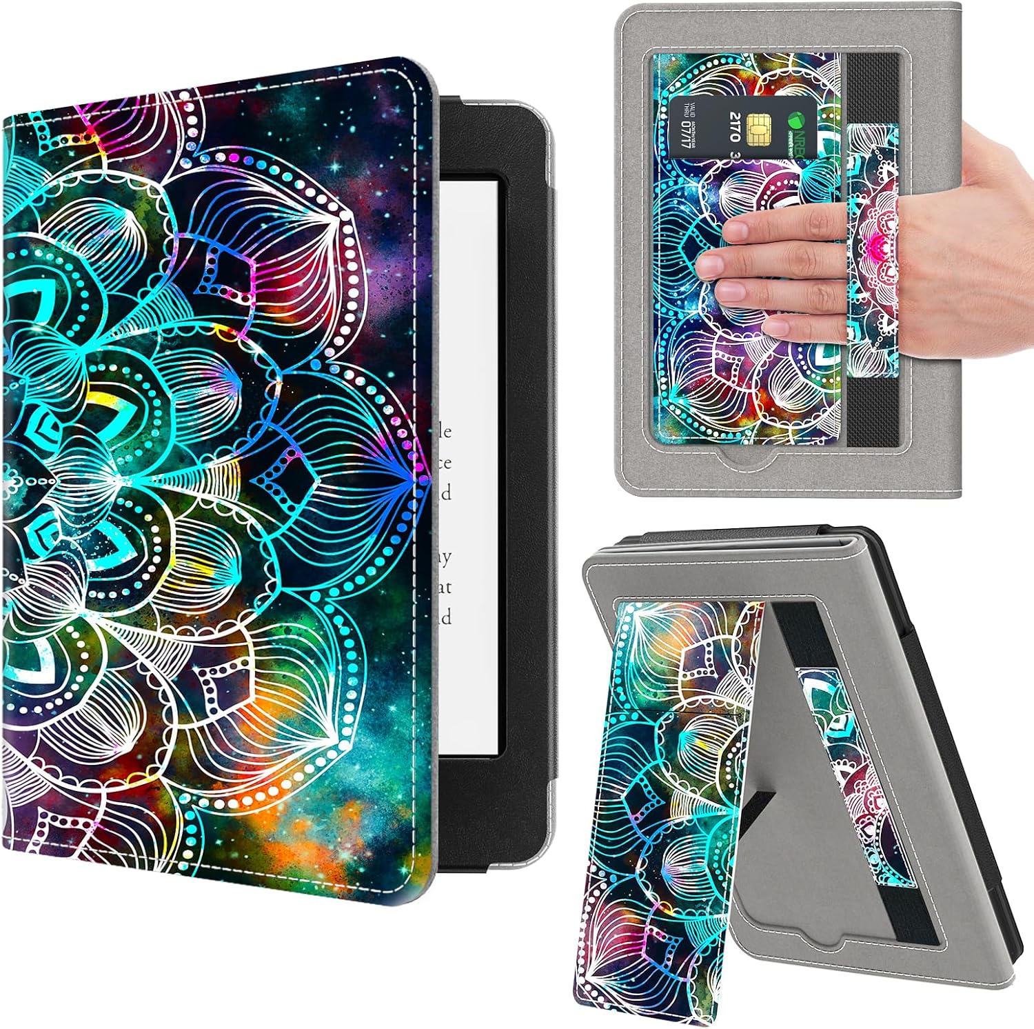 VORI mandala floral kindle stand case front view showing vibrant pattern