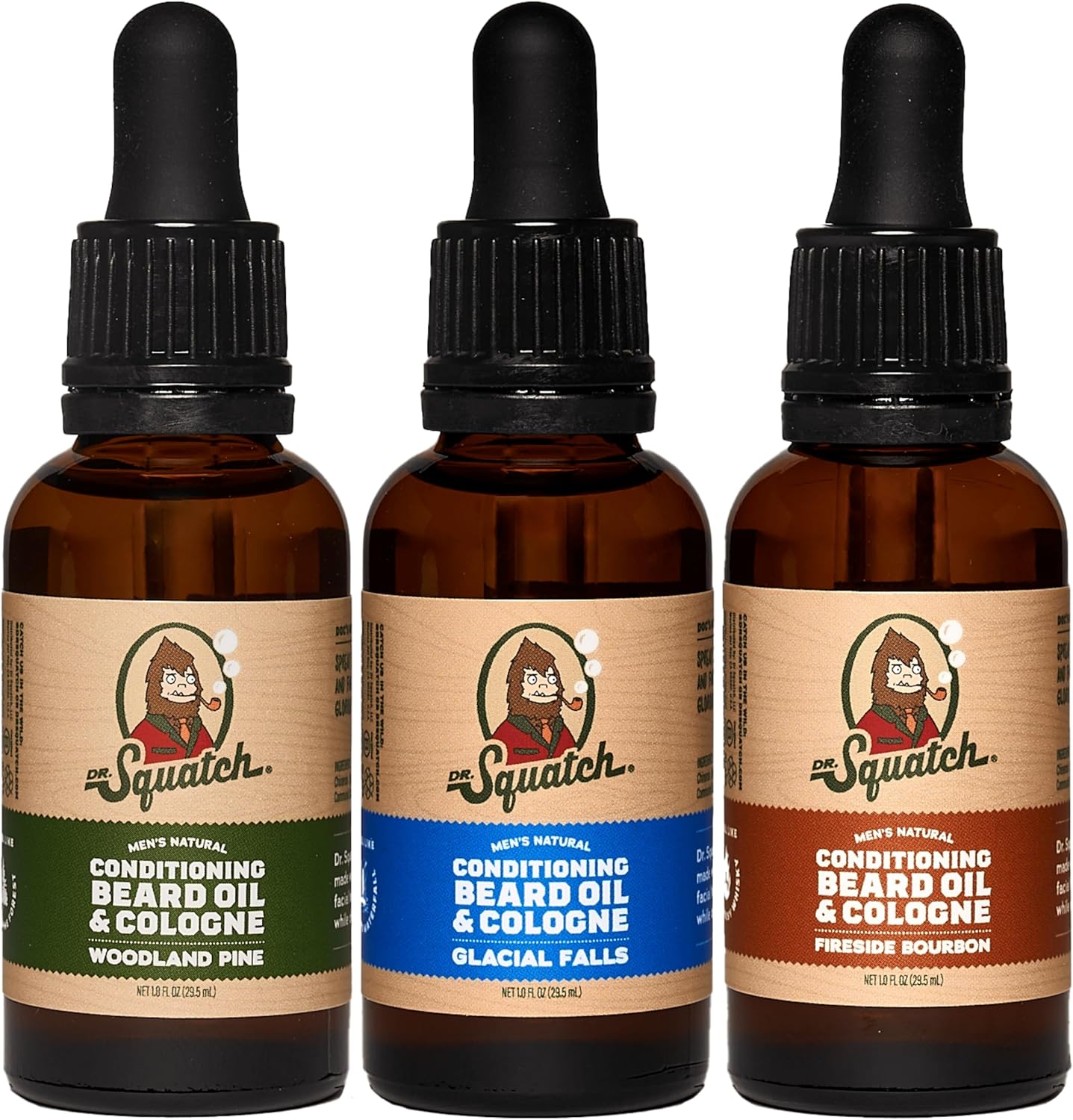 Dr. Squatch Conditioning Beard Oil And Cologne 3 Pack front view premium men grooming gift set