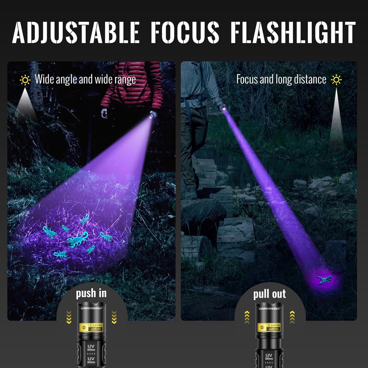 Ultraviolet flashlight illuminating resin curing and 3D print materials.