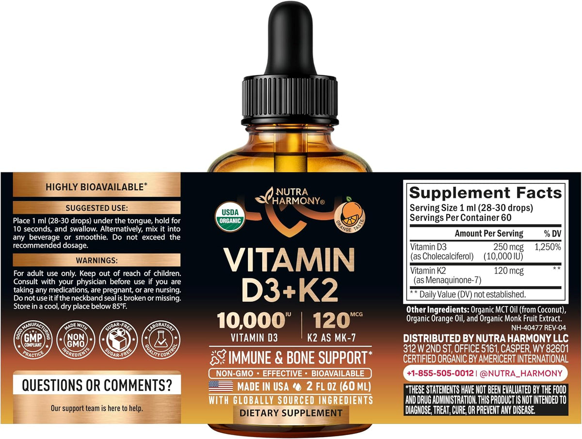 Nutra Harmony organic liquid supplement label details