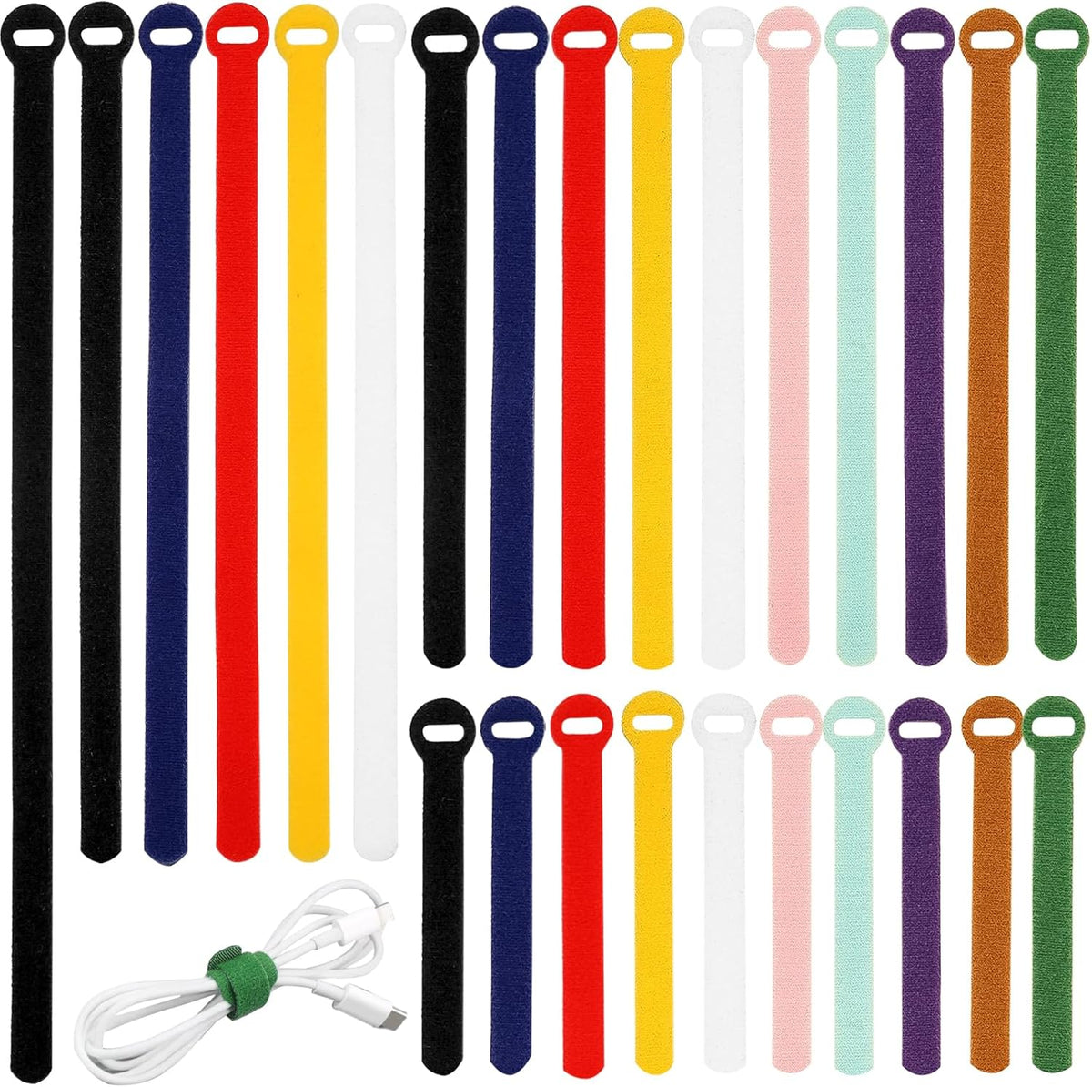 HAVE ME TD reusable cable ties front view showcasing 150 pieces in assorted colors and sizes.