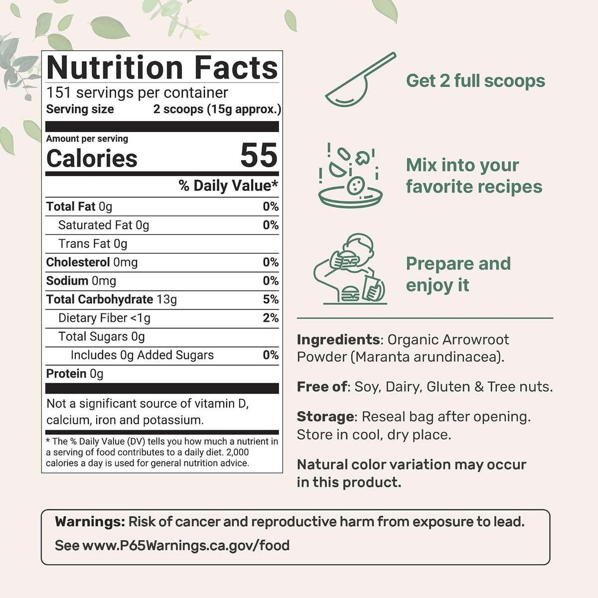 Micro Ingredients organic arrowroot powder back label details