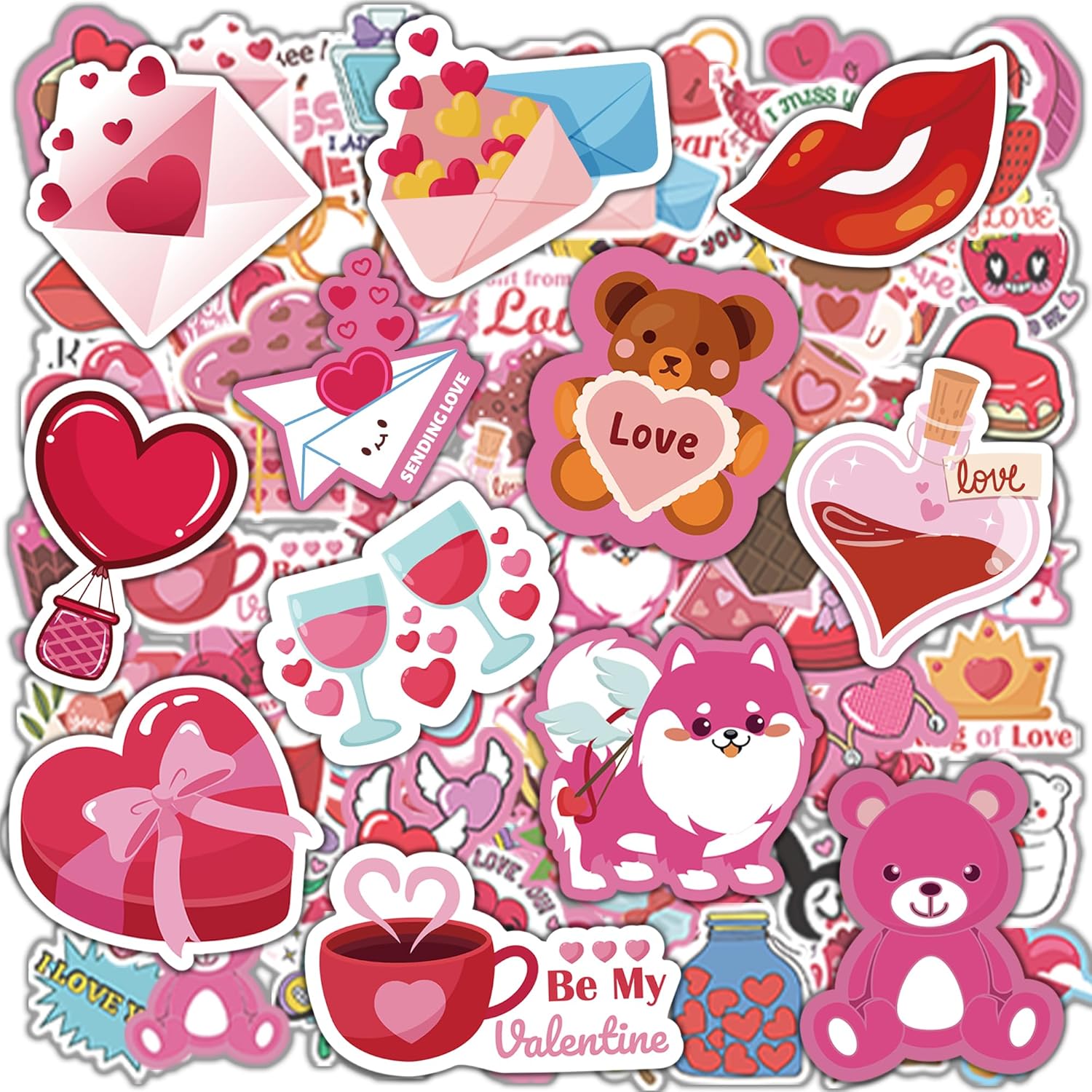 OHOME Valentines Stickers front view showing a vibrant collection of heart and love-themed vinyl decals for classroom crafts.