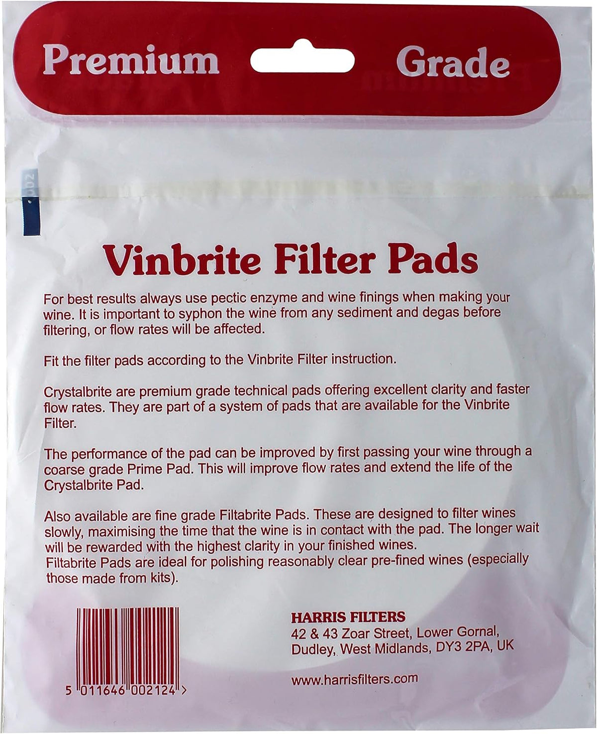 Harris Vinbrite filter pads stack showing fine white texture