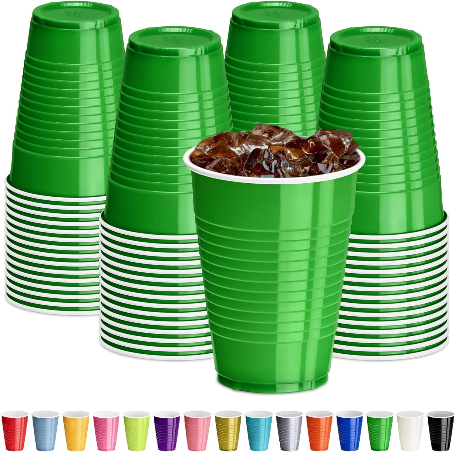 DecorRack Dark Green Plastic Cups 40 count pack front view.