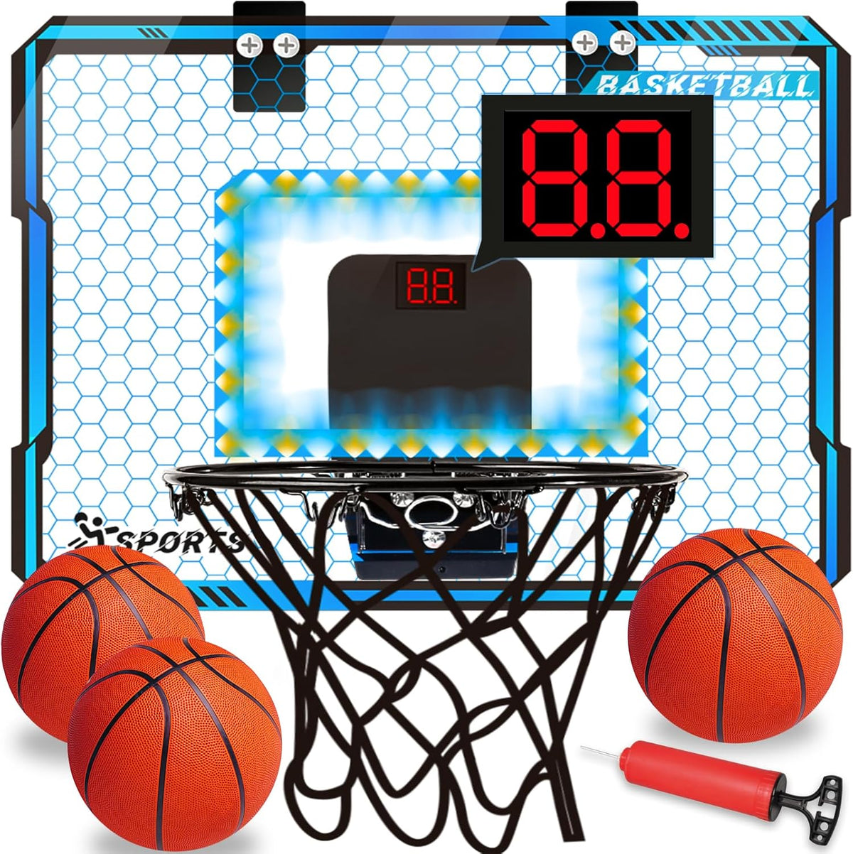 Gmaophy indoor basketball hoop with LED lights front view