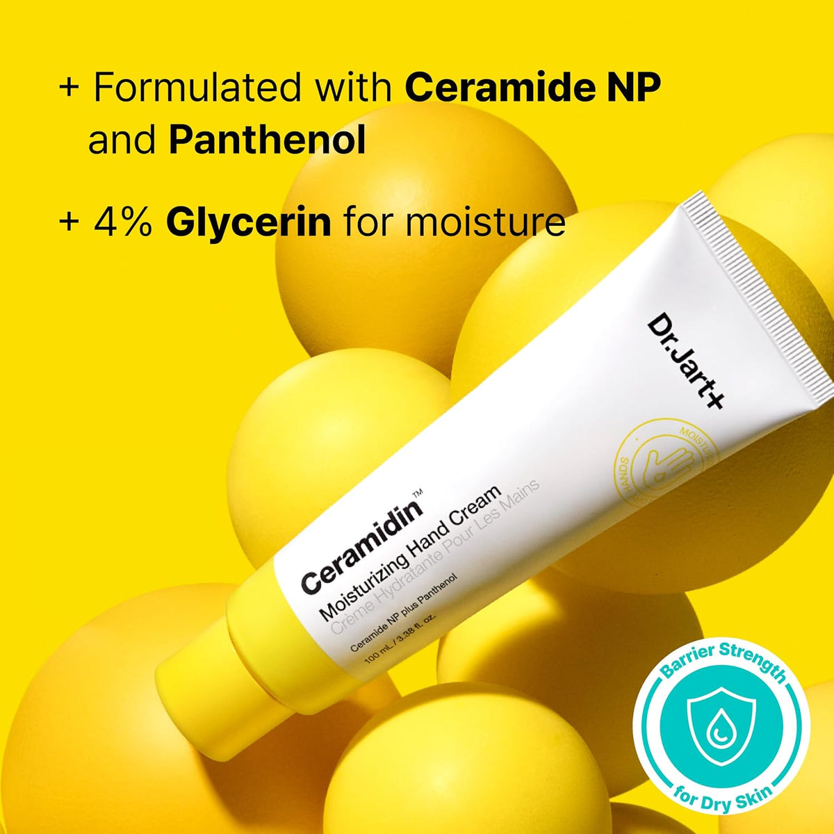 Back of Dr.Jart+ Ceramidin Hand Cream tube showing ingredients