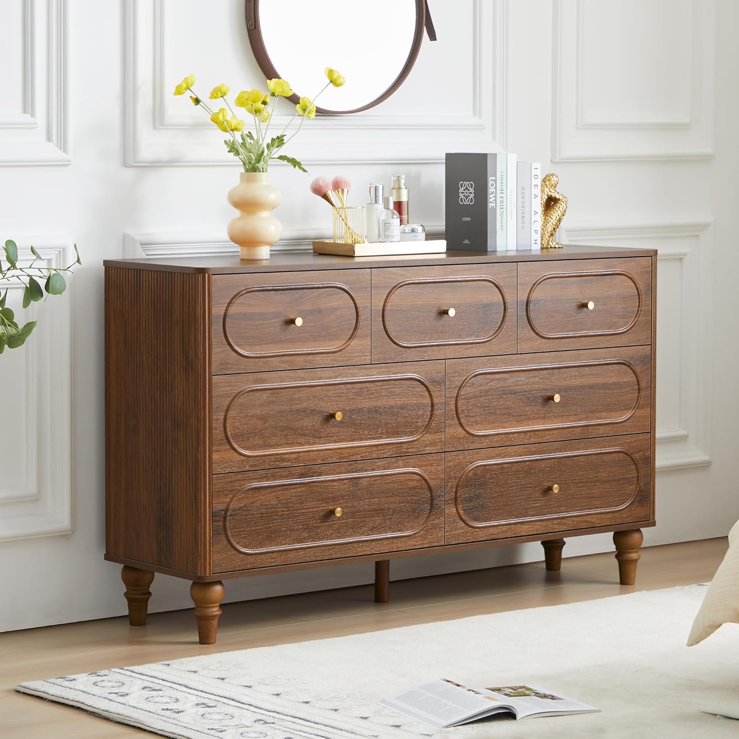 Orrd Fluted 7 Drawer Dresser front view walnut wood