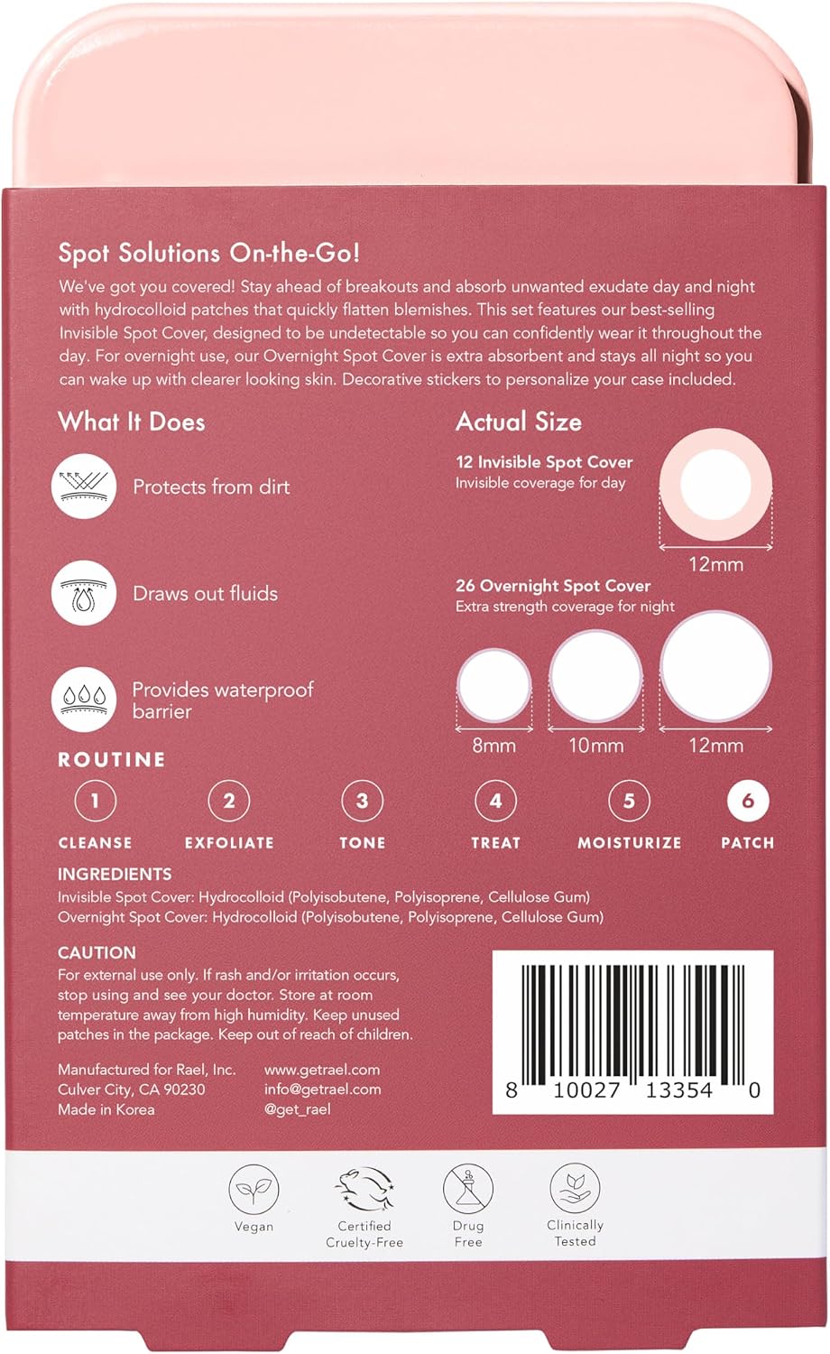 Side view of the portable Rael Beauty Glow and Go acne kit packaging.