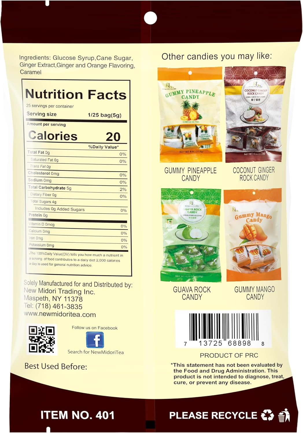 GT Amber Ginger Rock Candy all natural ginger candy pieces next to the product bag