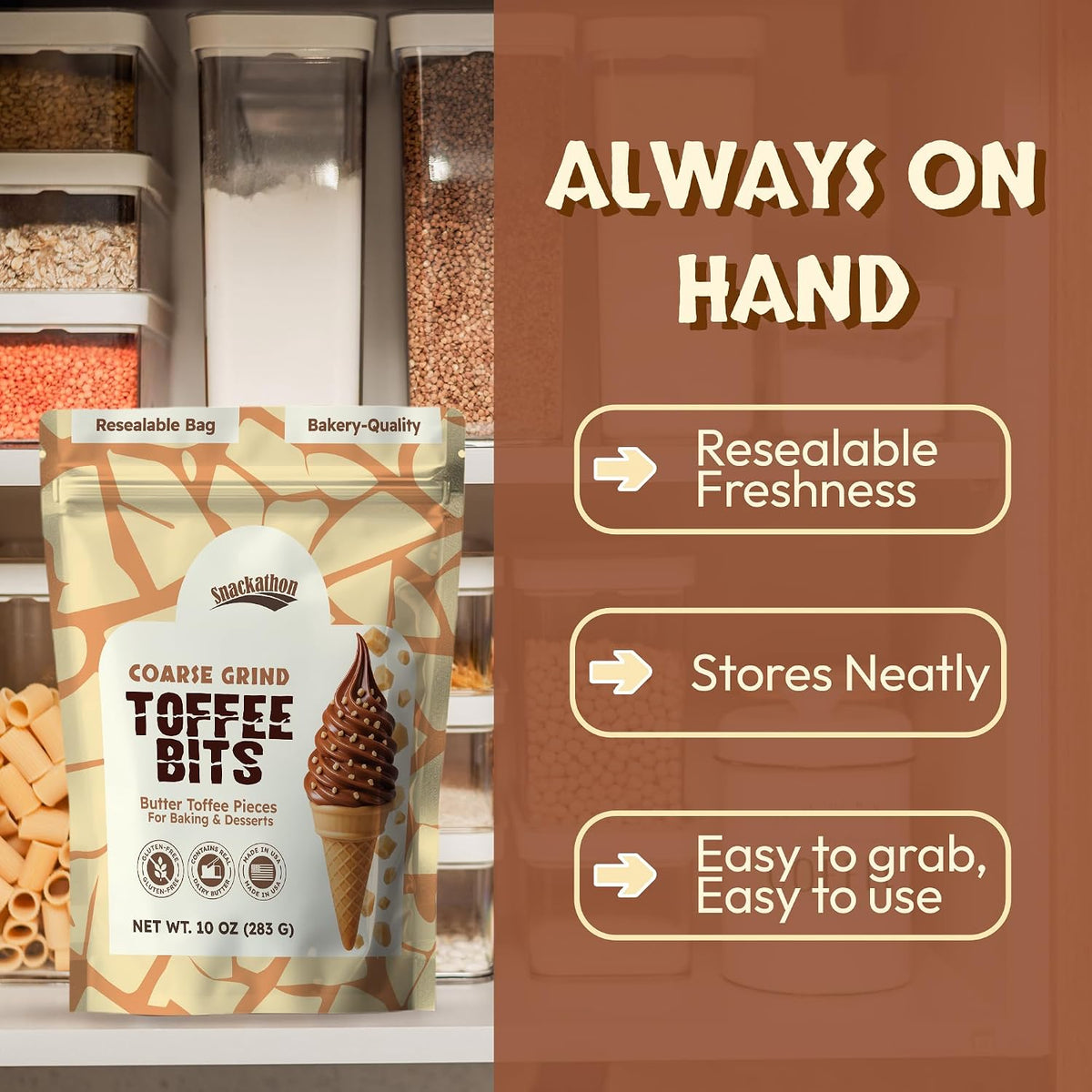 Snackathon baking chips alternative showcasing coarse texture ideal for chocolate chip cookie mix-ins.