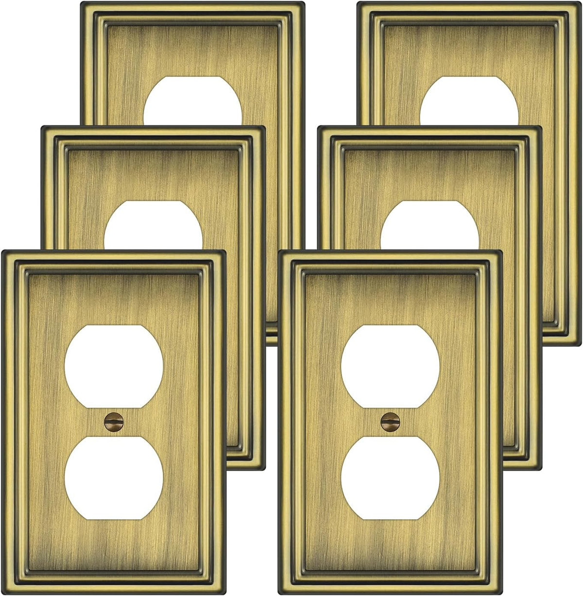 6 Pack Single Decorator Switch Covers Wall Plate, Antique Brass Decorative Rocker Switch Plates Outlet Covers for Receptacle, GFCI Outlet, Dimmer - Classic Style, 1 Gang Decorator - Image 12