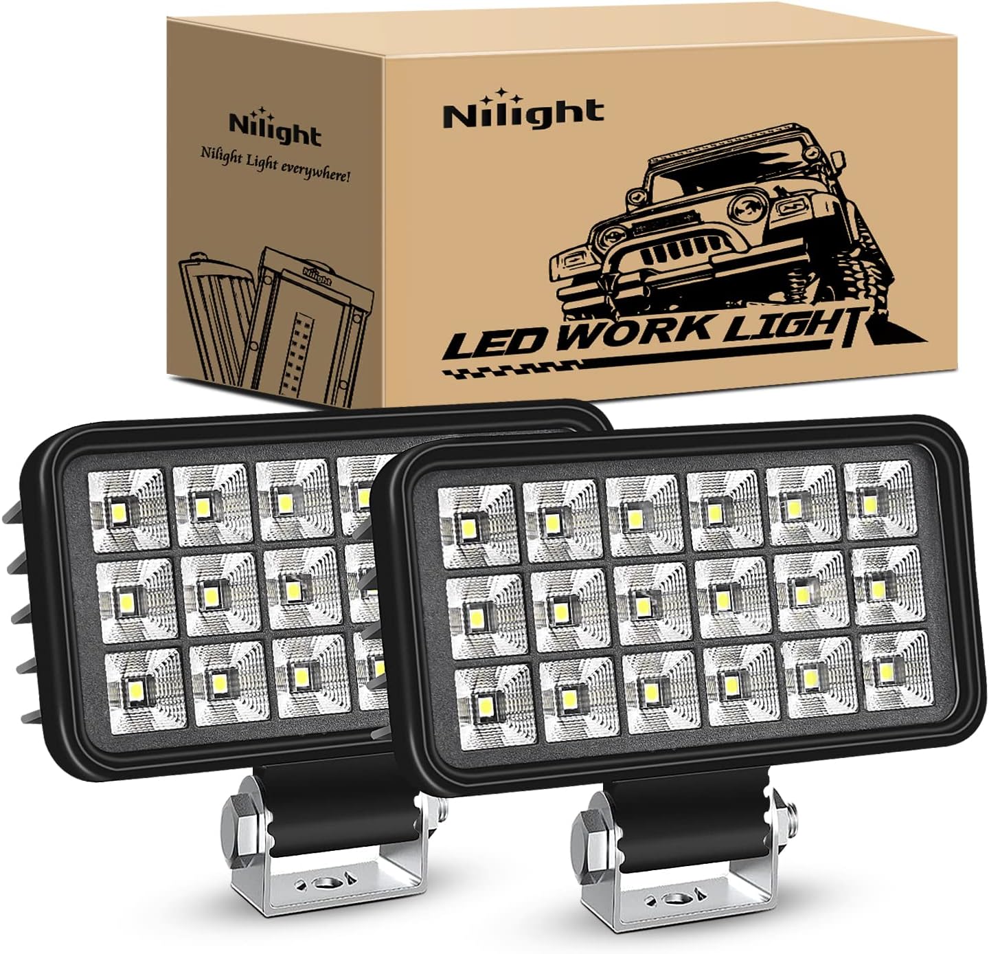 Nilight 4.4 inch square LED work light front view