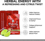 Caffeine free wellness drink ingredients graphic highlighting lime jujube and ginger extracts.