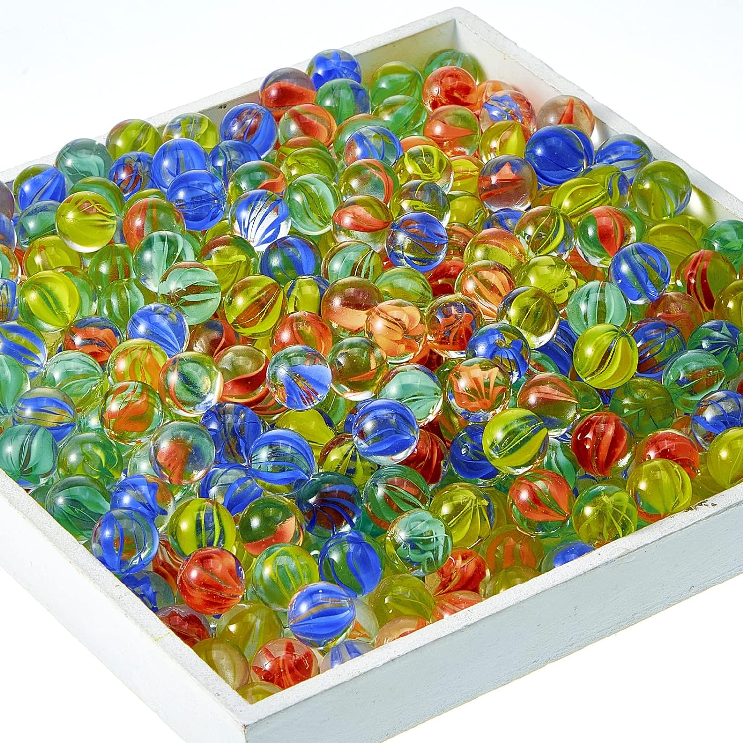Zhanmai color mixing glass marbles bulk pack front view showing assorted cat eye designs