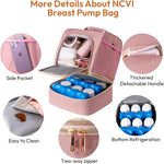 NCVI pink backpack worn by a working mom on the go