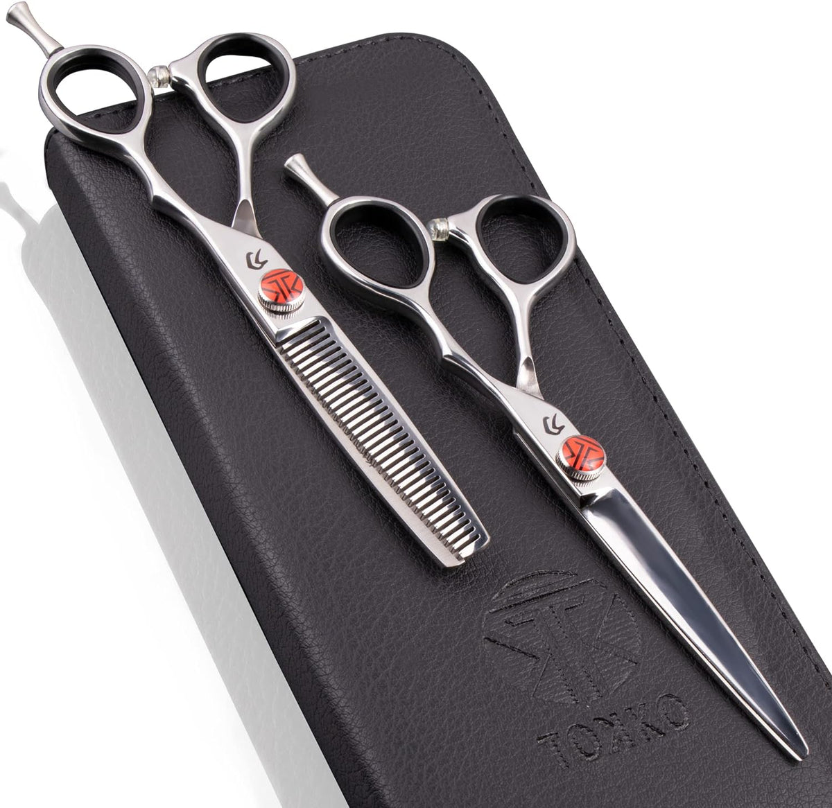 Everlong Tokko Katana Classic Professional hair shear set front view showcasing regular and thinning scissors